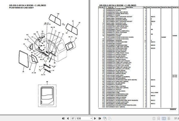 Tadano Rough Terrain Crane GR 550 2 00104 4 Boom 2 Jib 2M2D Parts Catalog 2