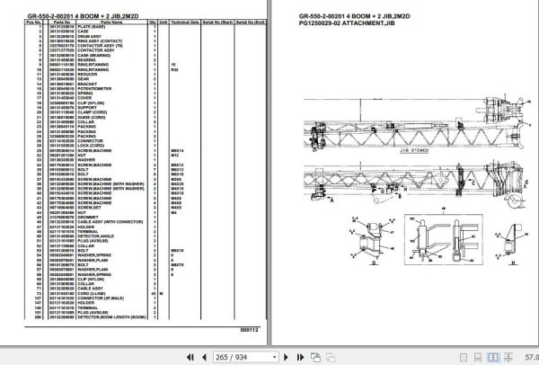 Tadano Rough Terrain Crane GR 550 2 00201 4 Boom 2 Jib 2M2D Parts Catalog 2