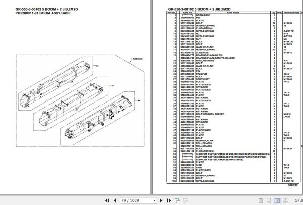 Tadano Rough Terrain Crane GR 550 3 00102 5 Boom 2 Jib 2M2D Parts Catalog 2