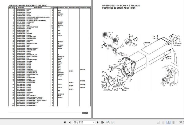 Tadano Rough Terrain Crane GR 550 3 00311 4 Boom 2 Jib 2M2D Parts Catalog 2