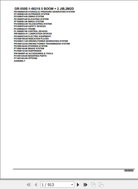 Tadano Rough Terrain Crane GR 550E 1 00216 5 Boom 2 Jib 2M2D Parts Catalog 1