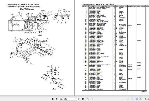 Tadano Rough Terrain Crane GR 600 1 00101 4 Boom 2 Jib 2M2D Parts Catalog 2