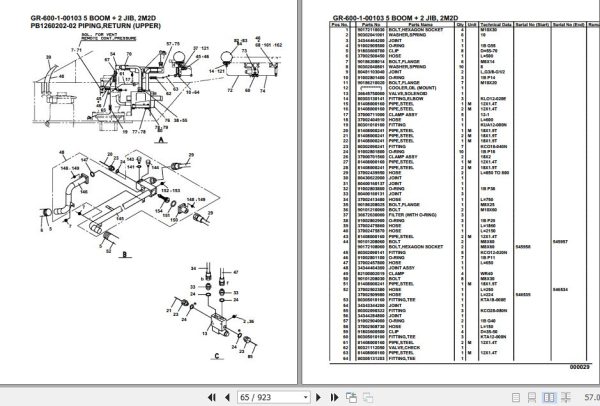 Tadano Rough Terrain Crane GR 600 1 00103 5 Boom 2 Jib 2M2D Parts Catalog 2