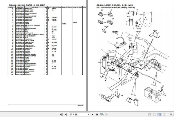 Tadano Rough Terrain Crane GR 600 1 00253 5 Boom 2 Jib 2M2D Parts Catalog 2