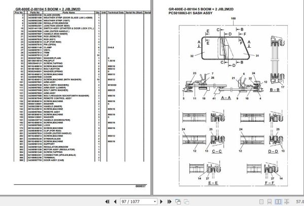 Tadano Rough Terrain Crane GR 600E 2 00104 5 Boom 2 Jib 2M2D Parts Catalog 2