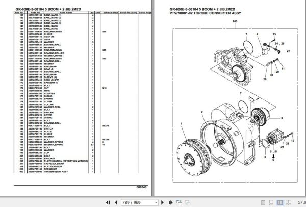 Tadano Rough Terrain Crane GR 600E 3 00104 5 Boom 2 Jib 2M2D Parts Catalog 2