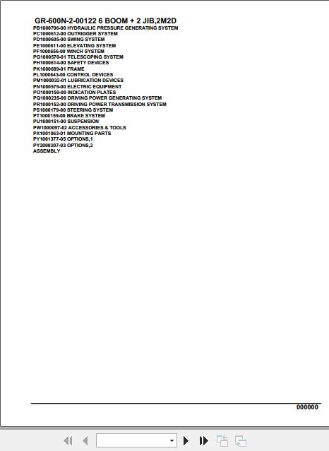 Tadano Rough Terrain Crane GR 600N 2 00122 6 Boom 2 Jib 2M2D Parts Catalog 1