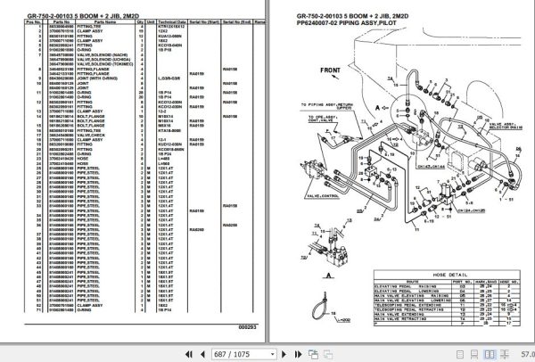 Tadano Rough Terrain Crane GR 750 2 00103 5 Boom 2 Jib 2M2D Parts Catalog 2