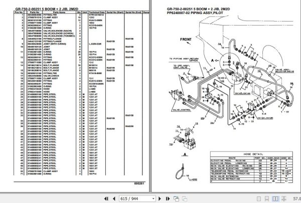 Tadano Rough Terrain Crane GR 750 2 00251 5 Boom 2 Jib 2M2D Parts Catalog 2