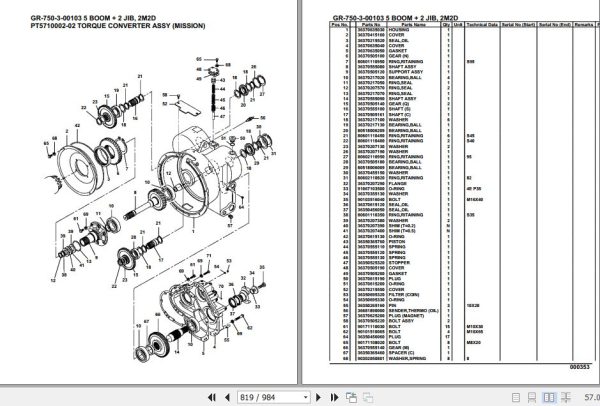 Tadano Rough Terrain Crane GR 750 3 00103 5 Boom 2 Jib 2M2D Parts Catalog 2