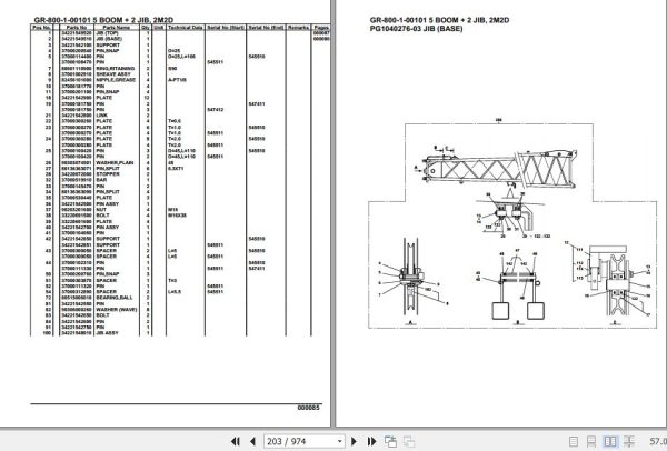 Tadano Rough Terrain Crane GR 800 1 00101 5 Boom 2 Jib 2M2D Parts Catalog 2