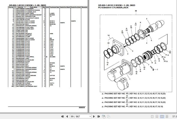 Tadano Rough Terrain Crane GR 800 1 00103 5 Boom 2 Jib 2M2D Parts Catalog 2
