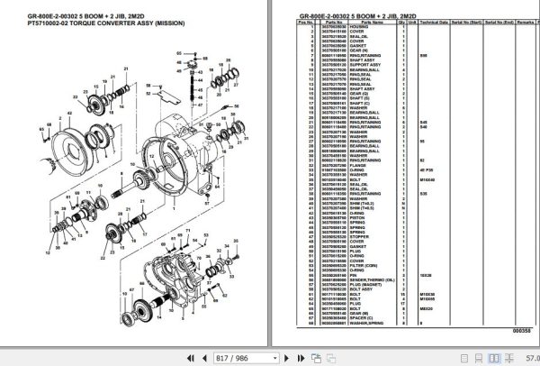 Tadano Rough Terrain Crane GR 800E 2 00302 5 Boom 2 Jib 2M2D Parts Catalog 2