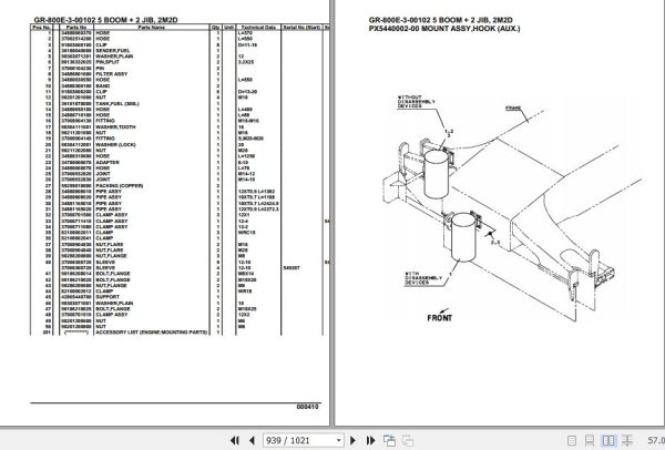 Tadano Rough Terrain Crane GR 800E 3 00102 5 Boom 2 Jib 2M2D Parts Catalog 2