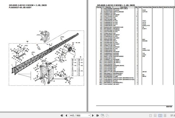 Tadano Rough Terrain Crane GR 800E 3 00103 5 Boom 2 Jib 2M2D Parts Catalog 2
