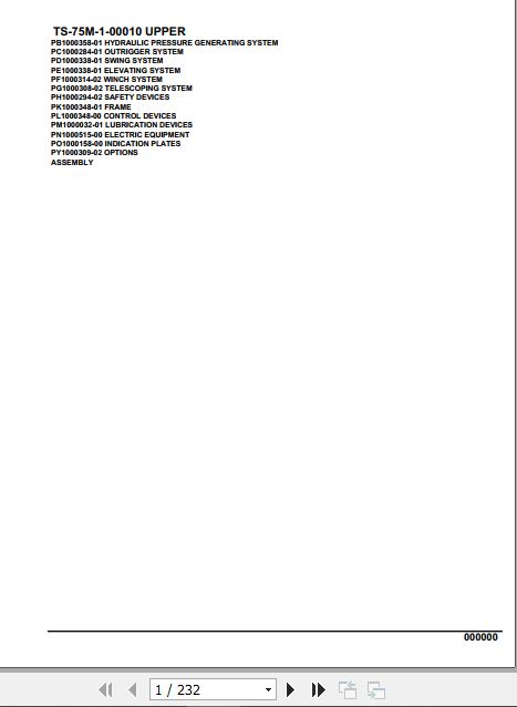 Tadano Telescopic Truck Crane TS 75M 1 00010 Upper Parts Catalog 1
