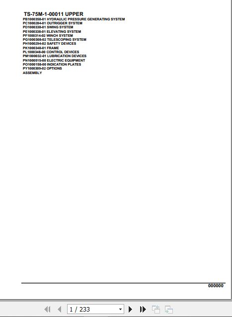 Tadano Telescopic Truck Crane TS 75M 1 00011 Upper Parts Catalog 1