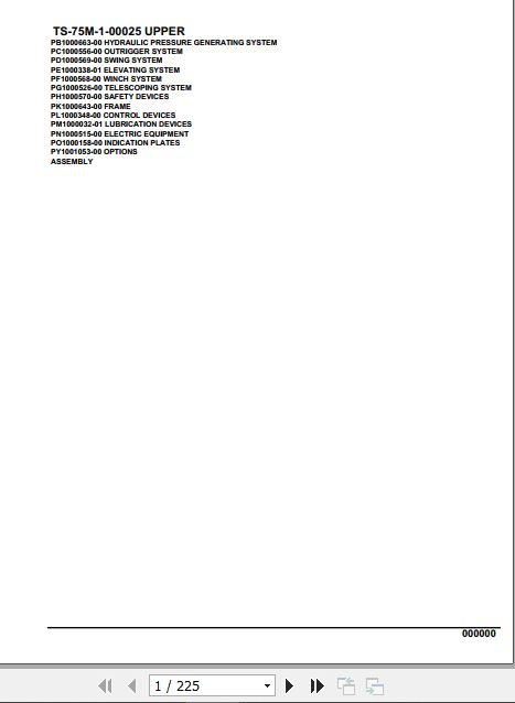 Tadano Telescopic Truck Crane TS 75M 1 00025 Upper Parts Catalog 1
