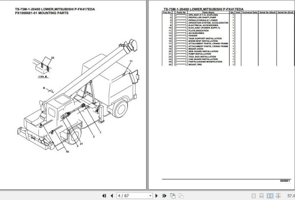 Tadano Telescopic Truck Crane TS 75M 1 20400 Lower Mitsubishi P FK417EDA Parts Catalog 2