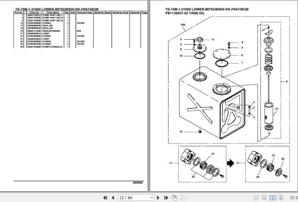 Tadano Telescopic Truck Crane TS 75M 1 21600 Lower Mitsubishi KK FK61HE2B Parts Catalog 2