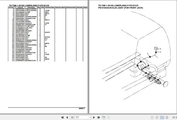 Tadano Telescopic Truck Crane TS 75M 1 30100 Lower Hino P FD161CD Parts Catalog 2