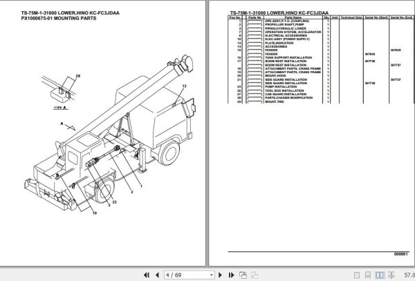 Tadano Telescopic Truck Crane TS 75M 1 31000 Lower Hino KC FC3JDAA Parts Catalog 2