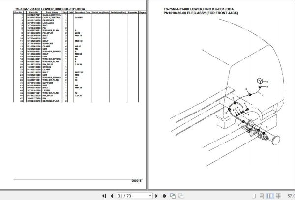 Tadano Telescopic Truck Crane TS 75M 1 31400 Lower Hino KK FD1JDDA Parts Catalog 2