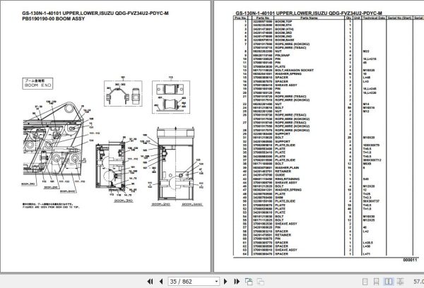 Tadano Truck Crane GS 130N 1 40101 Upper Lower Isuzu QDG FVZ34U2 PDYC M Parts Catalog 2