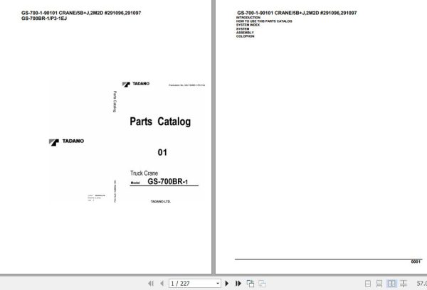 Tadano Truck Crane GS 700 1 90101 Crane 5B J 2M2D 291096 291097 Parts Catalog 1