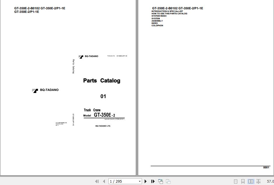 Tadano Truck Crane GT 350E 2 GT 350E 2 P1 1E B0102 Parts Catalog 1