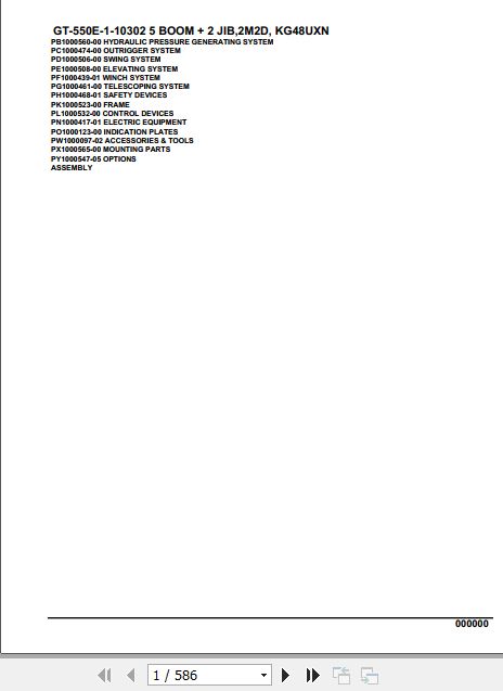 Tadano Truck Crane GT 550E 1 10302 5 Boom 2 Jib 2M2D KG48UXN Parts Catalog 1