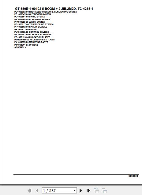 Tadano Truck Crane GT 550E 1 TC 4255 1 00102 5 Boom 2 Jib 2M2D Parts Catalog 1