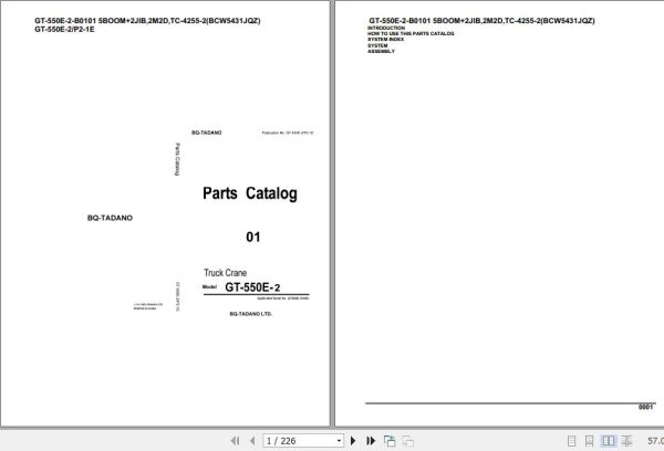Tadano Truck Crane GT 550E 2 TC 4255 2 B0101 5 Boom 2 Jib 2M2D Parts Catalog 1