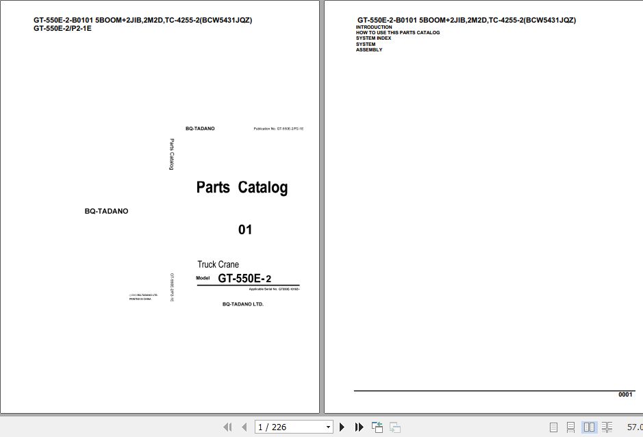 Tadano Truck Crane GT 550E 2 TC 4255 2 B0101 5 Boom 2 Jib 2M2D Parts Catalog 1