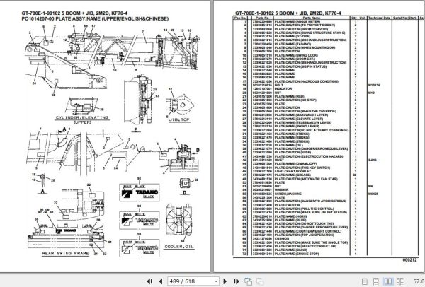 Tadano Truck Crane GT 700E 1 KF70 4 90102 5 Boom Jib 2M2D Parts Catalog 2