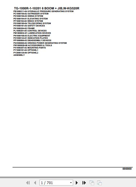 Tadano Truck Crane TG 1000R 1 10201 6 Boom Jib W KG520R Parts Catalog 1
