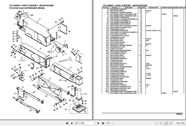 Tadano Truck Crane TG 1000R 1 10201 6 Boom Jib W KG520R Parts Catalog 2
