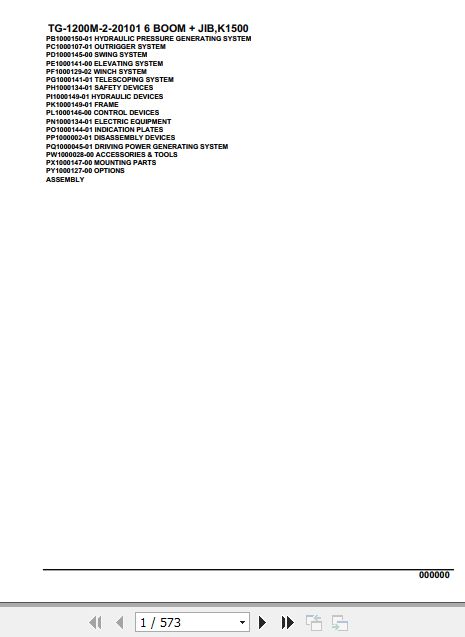 Tadano Truck Crane TG 1200M 2 20101 6 Boom Jib K1500 Parts Catalog 1