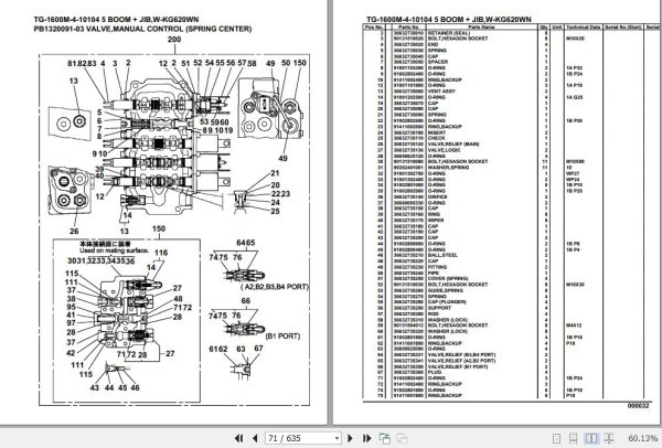 Tadano Truck Crane TG 1600M 4 10104 5 Boom Jib W KG620WN Parts Catalog 2