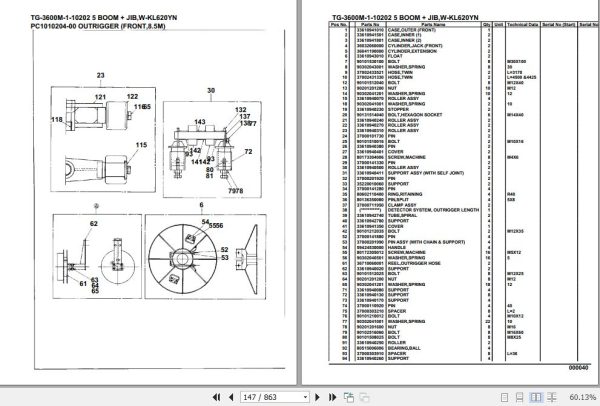 Tadano Truck Crane TG 3600M 1 10202 5 Boom Jib W KL620YN Parts Catalog 2