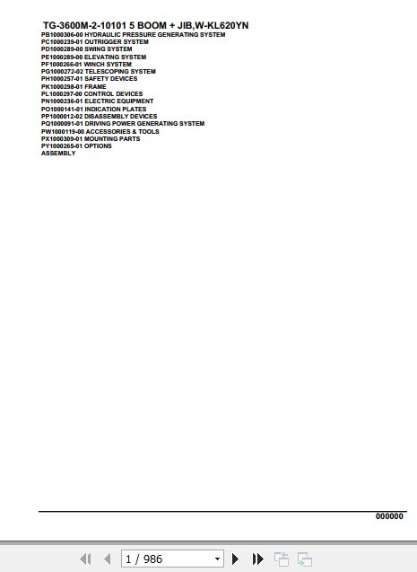 Tadano Truck Crane TG 3600M 2 10101 5 Boom Jib W KL620YN Parts Catalog 1