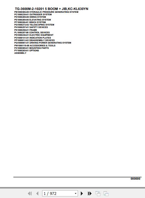 Tadano Truck Crane TG 3600M 2 10201 5 Boom Jib KC KL630YN Parts Catalog 1