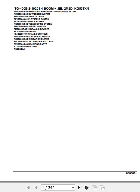 Tadano Truck Crane TG 400E 2 10201 4 Boom Jib 2M2D KG53TXN Parts Catalog 1