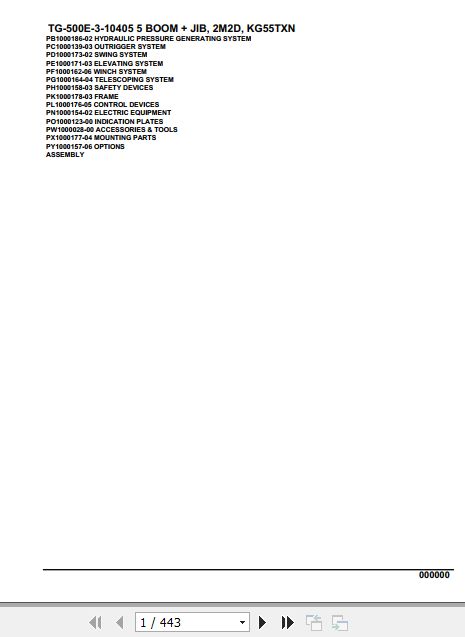 Tadano Truck Crane TG 500E 3 10405 5 Boom Jib 2M2D KG55TXN Parts Catalog 1