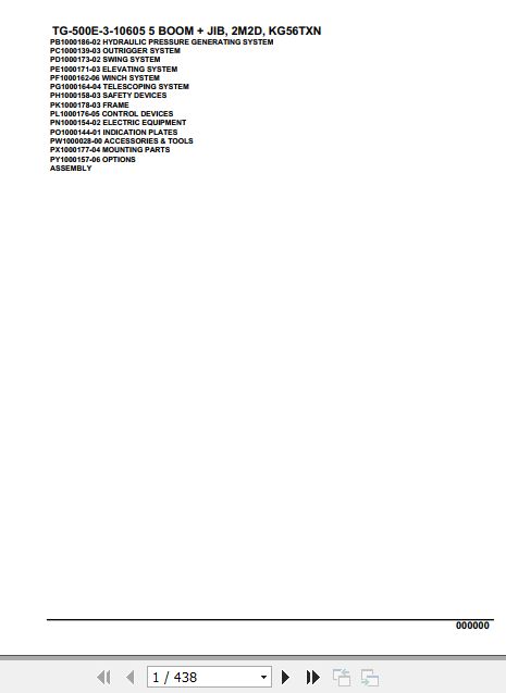 Tadano Truck Crane TG 500E 3 10605 5 Boom Jib 2M2D KG56TXN Parts Catalog 1