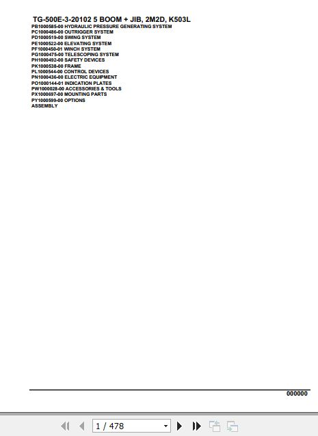 Tadano Truck Crane TG 500E 3 20102 5 Boom Jib 2M2D K503L Parts Catalog 1