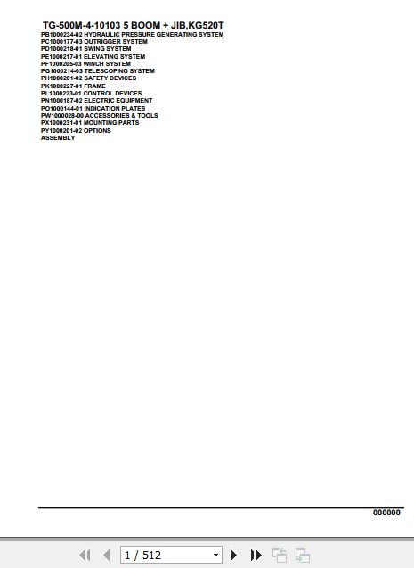 Tadano Truck Crane TG 500M 4 10103 5 Boom Jib KG520T Parts Catalog 1
