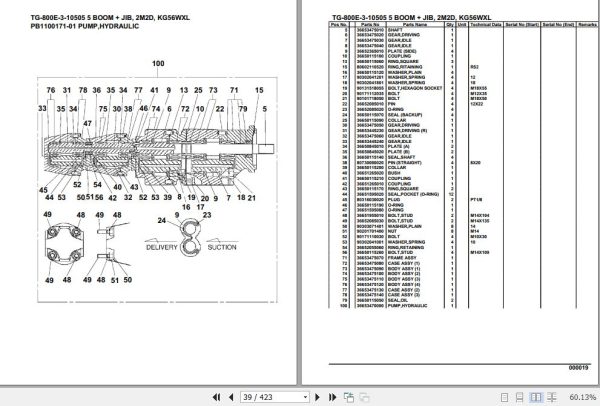 Tadano Truck Crane TG 800E 3 10505 5 Boom Jib 2M2D KG56WXL Parts Catalog 2
