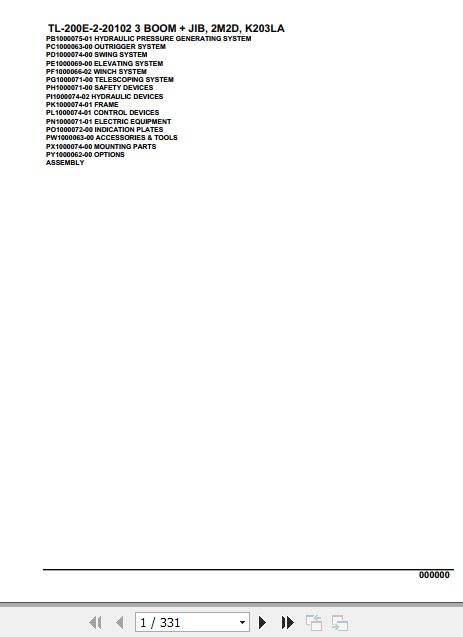 Tadano Truck Crane TL 200E 2 20102 3 Boom Jib 2M2D K203LA Parts Catalog 1