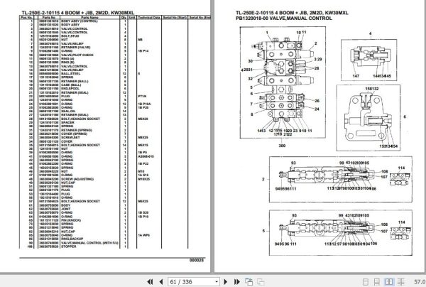 Tadano Truck Crane TL 250E 2 10115 4 Boom Jib 2M2D KW30MXL Parts Catalog 2